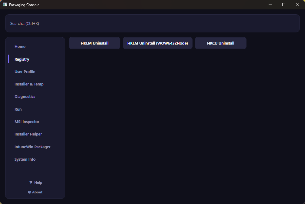 Registry section showing HKLM, HKLM WOW6432Node, and HKCU uninstall key launchers