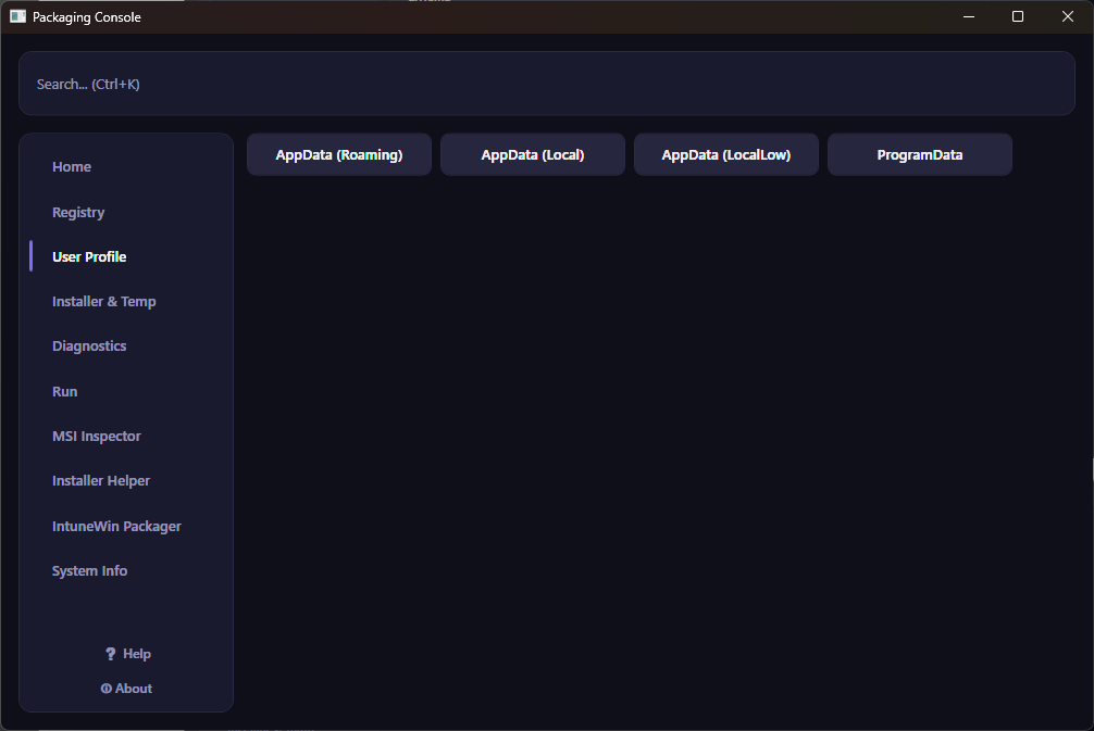 User Profile section showing AppData Roaming, Local, LocalLow, and ProgramData launchers